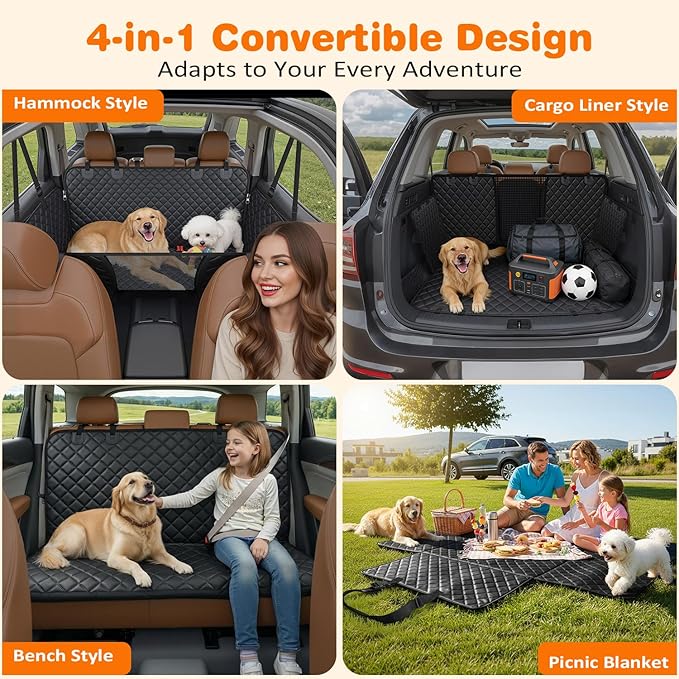 URPOWER Dog Car Seat Cover for Back Seat, Waterproof Hammock for Car & SUV | Mesh Window, Side Flaps, 600D Oxford, Scratch Resistant, Non-Slip, Easy Install, Machine Washable, Pee Pad Included - Image 4