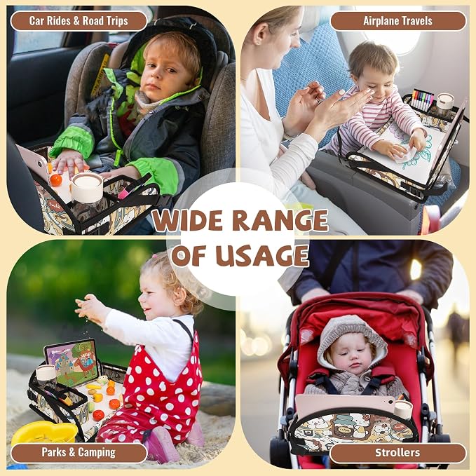 Kids Travel Tray for Airplane - Toddler Car Seat Table Tray, Road Trip Essentials for Boys & Girls, Carseat Lap Desk for Kids Road Trip Activities, Cute Kitten - Image 3