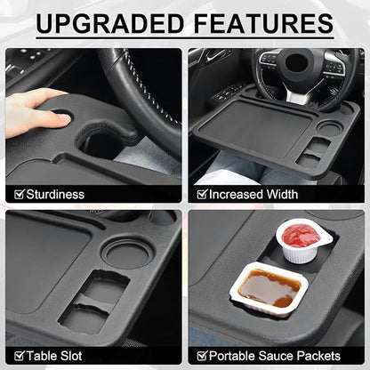 JUSTTOP 4 In 1 Car Steering Wheel Desk for Laptop,Versatile Upgraded Car Seat Tray, Spacious Steering Wheel Table With Tablet Holder and Dual Sauce Racks,Steering Wheel Under Table Console (Large) - Image 3