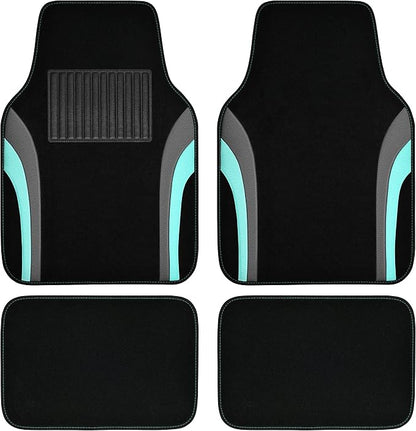 CAR PASS Leather Sporty Car Floor Mats Carpet, Universal Waterproof Automotive Floor Mat Fit for Sedans, Cars, Mid Trucks, Vans, SUV, Set of 4 (Black and Mint) by CARPASS