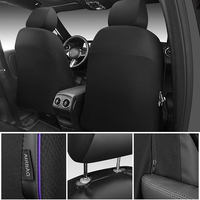 CAR PASS 3D Foam Mesh Leather Car Seat Covers Front Seats,Breathable Mesh Front Seat Covers for Women,Universal Fit for Cars SUV Truck Sedan Van Automotive,Armrest Airbag Compatible,Black and Purple - Image 2