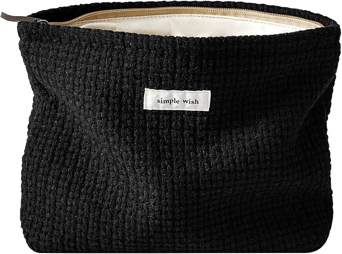 RSRSLEII Woven Travel Makeup Bag, Cute Travel Toiletry Bag(09Black Weaving) | Aesthetic Portable Cosmetic Bag with Canvas Lining, Coquette Makeup Pouch, Skincare Bag Car Storage Bag for Women and Girls by RSRSLEII