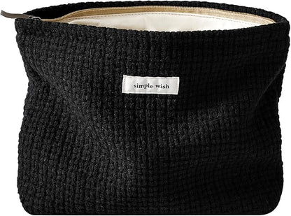 RSRSLEII Woven Travel Makeup Bag, Cute Travel Toiletry Bag(09Black Weaving) | Aesthetic Portable Cosmetic Bag with Canvas Lining, Coquette Makeup Pouch, Skincare Bag Car Storage Bag for Women and Girls by RSRSLEII