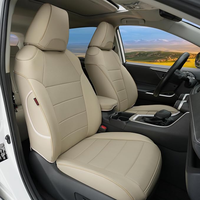 Lolcar RAV4 Seat Covers Custom Fit for Toyota RAV4 2019 2020 2021 2022 2023 2024 2025 LE,XLE,XLE Premium,Limited,Airbag Compatible,Seat Cover Full Set for SUV, Waterproof Leather（Beige） by LOLCAR