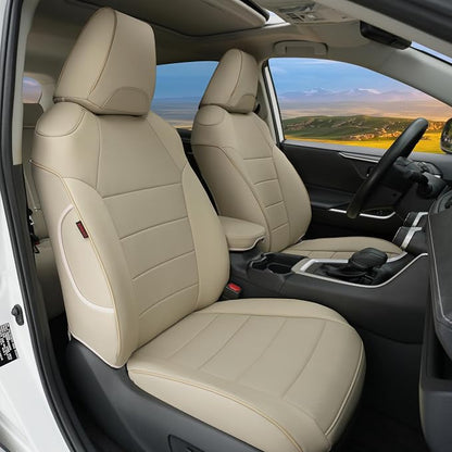 Lolcar RAV4 Seat Covers Custom Fit for Toyota RAV4 2019 2020 2021 2022 2023 2024 2025 LE,XLE,XLE Premium,Limited,Airbag Compatible,Seat Cover Full Set for SUV, Waterproof Leather（Beige） by LOLCAR