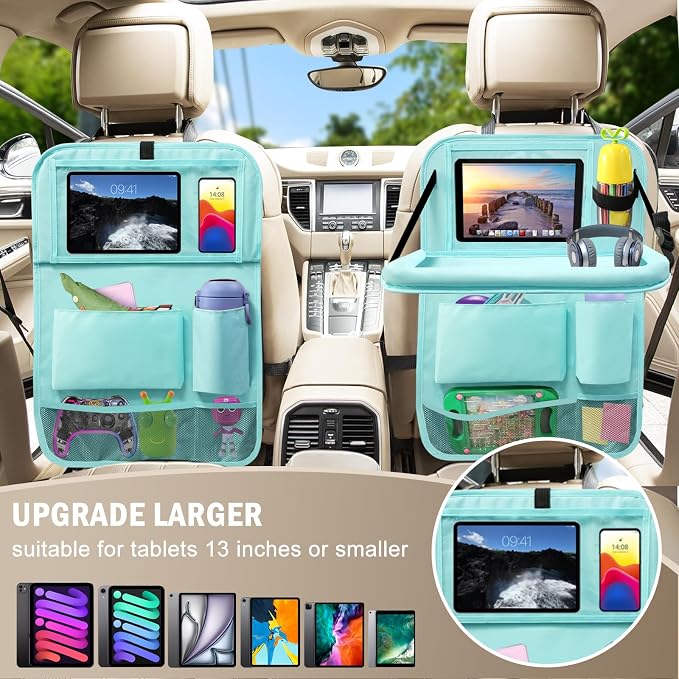 2Pack Car Backseat Organizer with Foldable Table Tray,6 Storage Pockets Car Storage Organizer with Tablet Holder,Car Seat Back Protectors Kick Mats Travel Accessories Blue - Image 7