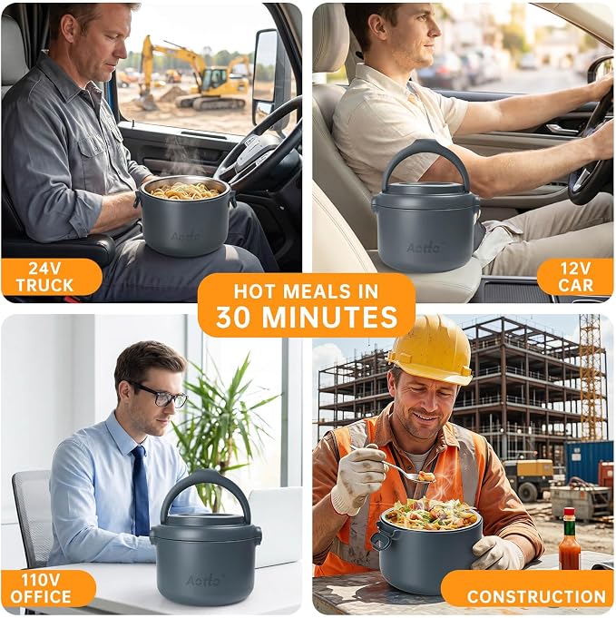 Electric Lunch Box, 32 oz Portable Food Warmer Heater, Lunch Warmer Portable for Work/Office/Car/Travel 12V/24V/110V 3-in-1, Warming Soup & Meal, Spill-Free, Men & Women's Gifts, Grey - Image 2