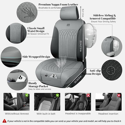 CAR PASS Car Seat Protector, 2 Pack Sideless Nappa Leather Seat Covers for Cars, All Season Waterproof Breathable Front Seats Cushion with Storage Pocket Universal Fit Vehicle Car SUV Truck, All Gray - Image 2