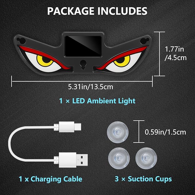 Solar Devil Eyes Car LED Light, Wireless No Drill Demon Eye Warning Lights for Car Windshield & Rear Window, Type-C Rechargeable Animated LED Eyes for Cars, SUVs, Trucks, Vans (1 Pack) - Image 8