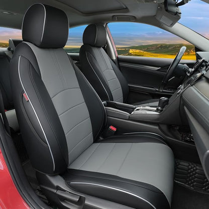 Lolcar Custom Fit Civic Seat Covers for Honda Civic Sedan 2016 2017 2018 2019 2020 2021 LX(Not for LX-P)- 5-Seats Leather Full Set，Black/Gray(Solid Rear Seatback - No Rear Armrest) by LOLCAR