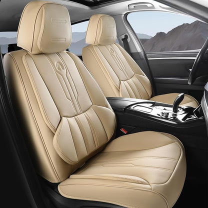 Car Seat Covers Custom Fit for Ford F150 2009-2026, Faux Leather Seat Cover Set for 2017-2026 F250 F350 F450, Accomodating Regular Cab Super Cab Super Crew Pickup Truck Cushions(Beige, Front Seat) by AOOG