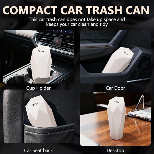 Car Trash Can with Lid, Leakproof, 30 Trash Bags, Beige, 2 Pack | Small Garbage Can for Car, Car Accessories for Interior, Multipurpose Organizers and Storage Solutions for Home, Office - Image 3