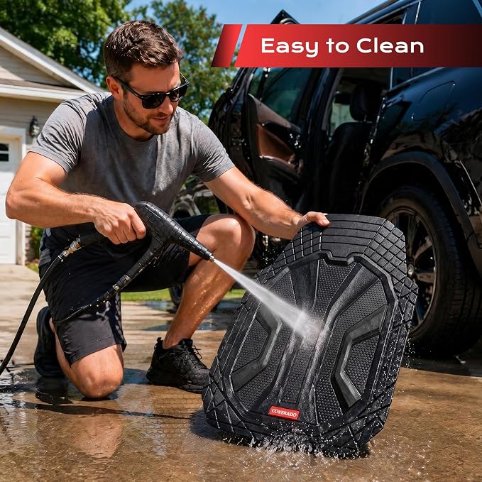 Coverado Car Floor Mats for Cars, Waterproof Car Mats All Weather Truck Floor Mats for SUV, Automotive Heavy Duty Floor Mat Full Set Universal Trim to Fit Car Mats for Cars SUV Truck (4 Pcs,Black) - Image 8