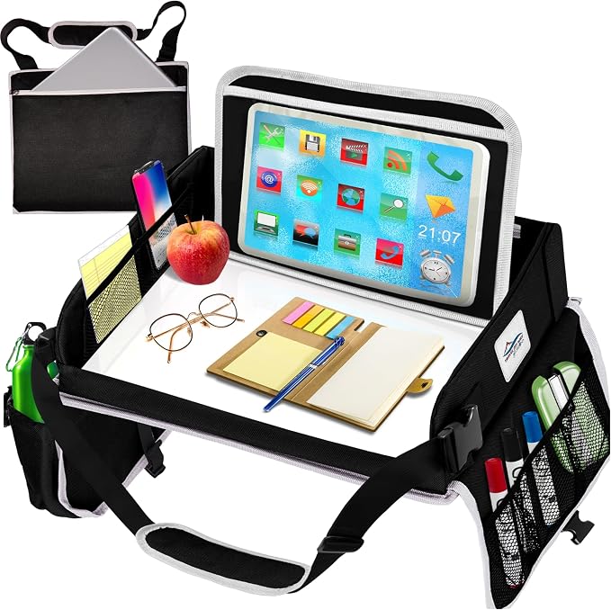 Travel Lap Desk, Portable Lapdesk for Car, Remote Work, Road Trips, School, Laptop Pad with Storage Pocket, Tablet Holder, Shoulder Strap, Fits up to 15.6-Inch Laptop (Black) - Image 9