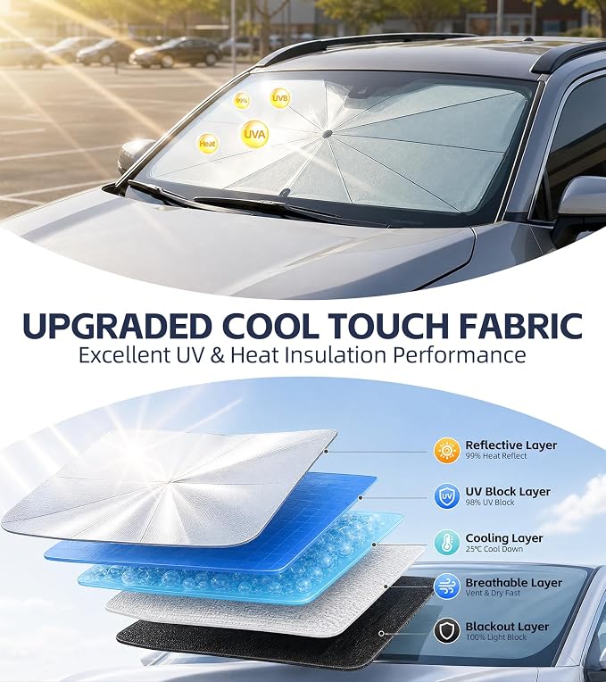 Windshield Sun Shade for Mazda 3 2014-2026 with 360° Rotating Shaft | Custom Fit Umbrella Sunshade for UV Blocking, Interior Heat Protection, Easy Storage, UPF 50+ Cool Windshield Cover - Image 4