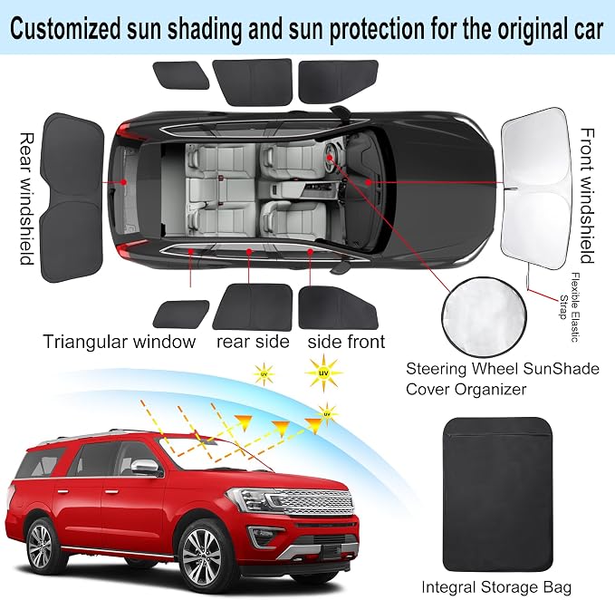 TTINGLU Window Shades for Ford Expedition SUV 2018-2024 8PCS Accessories Car Side Full Windows Rear Triangular Windshield Sun Shade Sun UV Rays & Privacy Protection for Camping,Napping,Relaxing - Image 3