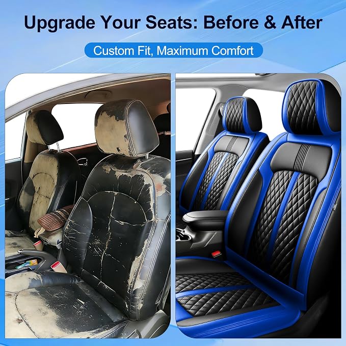 Fit Gladiator Seat Covers Fit for Jeep Gladiator 2020-2026, Front Pair | Premium Leather Full Coverage Protectors, Waterproof, Breathable, Scratch Resistant, Easy Wipe, Airbag Compatible, Black+Blue - Image 4
