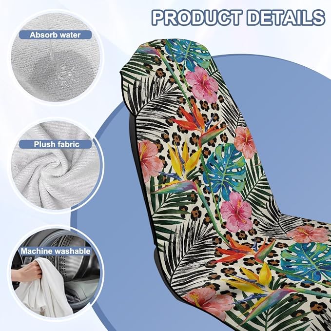 Tropical Plants Car Towel Seat Cover Breathable Non-Slip Car Seat Cover Protector Removable Automotive Accessories for Cars SUV Trucks - Image 6