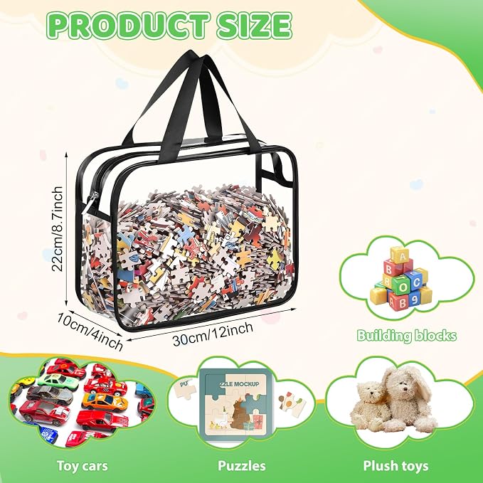 Toy Storage Bags 6 Pack, Clear PVC Toy Organizers, Black | Waterproof PVC, Large 30 x 10 x 22 CM Size, Label-Ready, For Toys, Books, Puzzles, Classroom and Travel - Image 6