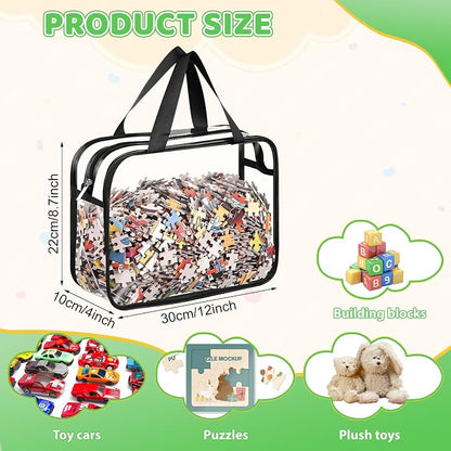 Toy Storage Bags 6 Pack, Clear PVC Toy Organizers, Black | Waterproof PVC, Large 30 x 10 x 22 CM Size, Label-Ready, For Toys, Books, Puzzles, Classroom and Travel - Image 6
