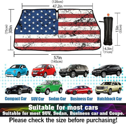 Socira American Flag Car Windshield Sun Shade Umbrella Patriot Sunshade | Foldable Front Window America Auto Windshield Sunshade Covers USA Car Accessories Protect from Sun Rays Heat 57'' X 30'' - Image 3