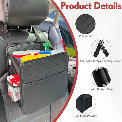 Witaxima 2 Pack Upgraded Car Seat Organizer Backseat with Storage Pockets | Multipurpose Car Organizer Hanging Car Trash Bag Premium PU Leather Garbage Can 2.14 Gallon Large Capacity Accessories Black - Image 3