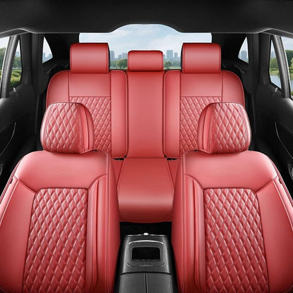 Red High-Density Nappa Leather Automotive Car Seat Covers Full Set | Univerasal Fit,3D Contoured,Waterproof,ThickTexture Nappa Leather,for most Suvs Trucks Sedans - Image 9