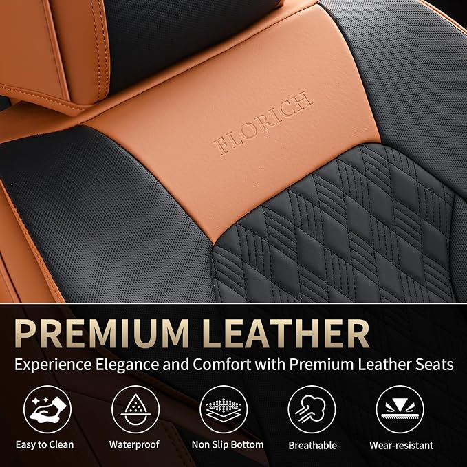 Seat Covers, Car Seat Covers Front Seats, Luxury Nappa Leather Seat Covers, Breathable and Waterproof Car Seat Protector 2 Seat, Automotive Seat Covers Universal for Most Cars-Brown&Black - Image 5