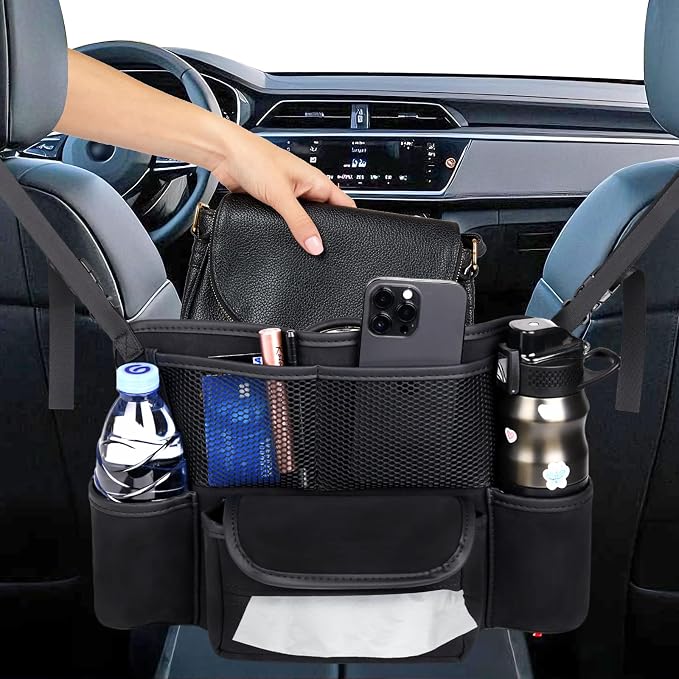 Car Handbag Holder Between Seats Suede Large Capacity Car Purse Holder Automotive Consoles, Fits Between Front Seats, Holds Wallet, Phone & Essentials (Black) - Image 4