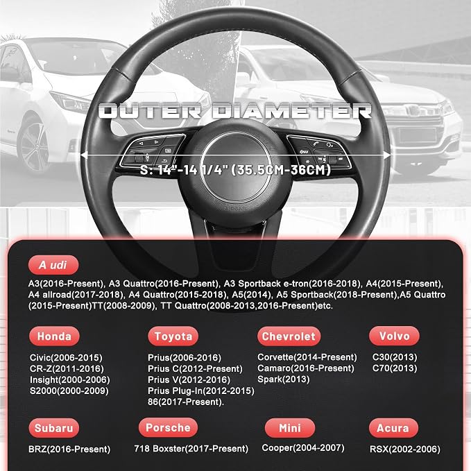 SEG Direct Car Steering Wheel Cover for Prius Civic Model 3 / Y 14"-14.25" | Small Size 35.5-36 cm for Camaro, Microfiber Leather, Anti-Slip Comfortable Grip, Auto Interior Accessories, Black and Red - Image 5