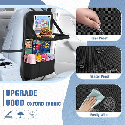 Car Backseat Organizer with Tray, Tablet Holder for Kids Road Trip | 600d Oxford Fabric, Waterproof & Easy-Clean, Foldable Tray Stows Away, Adjustable Straps Fit Car Seats, Multi-Size Pockets - Image 5