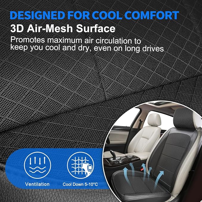 BEITK 1 Pack Black Ventilated Cooling Mesh Car Seat Covers | 3D Air Mesh, PU Leather, Breathable, with Storage pocket, Non-slip, Universal Fit for Car Truck SUV, Easy to Install - Image 3