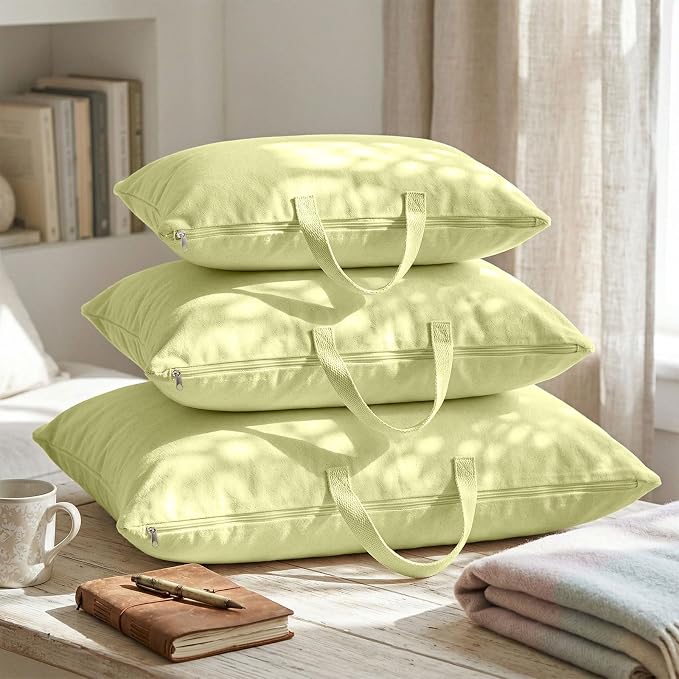 2 Pack Travel Pillow and Blanket Bags, 100% Cotton Canvas Pillow Storage Bag with Handles, Heavy Duty Breathable Organizer for Bedding Linens, Pillow Bag for Traveling(2,Olive Green,20"x26") - Image 3