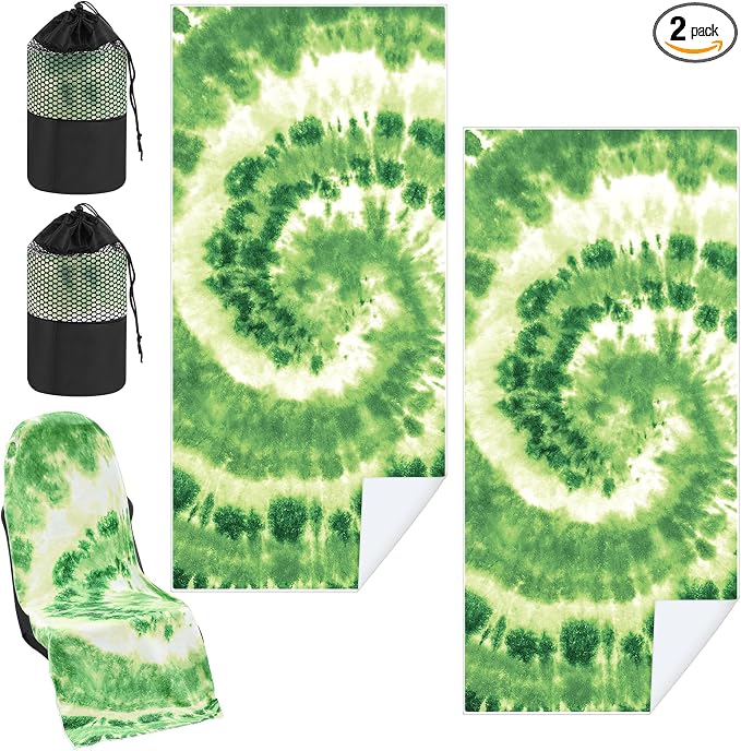 Hahafelt 2 Pack Car Seat Towel Cover with Storage Bag, Green Tie Dye | 63 x 32 in Car Towel Seat Cover Non Slip Waterproof, Gym Workout Swimming Running, Machine Washable Sweat Absorbent Protector by Hahafelt