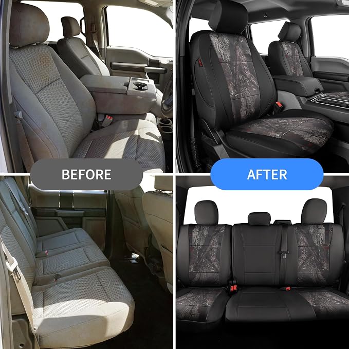 EKR F150 Seat Covers Custom Fit for (2 Door,SuperCab/Extended Cab) 2015-2020 Ford F150 XL/XLT/Lariat & 2017-2022 F250/F350 SuperDuty XL/XLT/Lariat Full Set-Faux Leather(Black/Woodland Camo) - Image 6