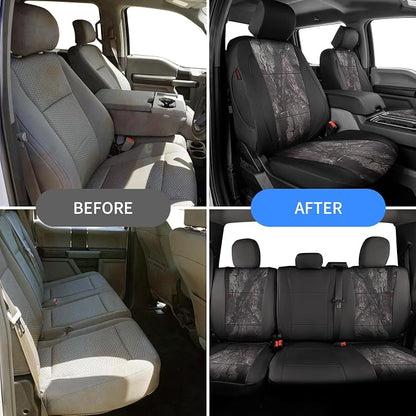 EKR F150 Seat Covers Custom Fit for (RegularCab) 2015-2020 Ford F150 XL/XLT & 2017-2022 F250/F350/F450 SuperDuty XL/XLT(First Row Only),Faux Leather(Black/Woodland Camo) - Image 6
