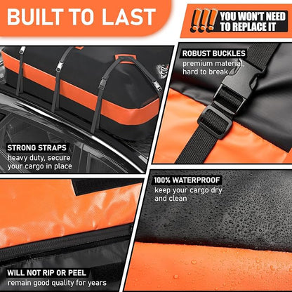 Car Rooftop Cargo Carrier Bag 21 Cubic feet Waterproof Car Roof Top Bag for All Cars with/Without Rack, Includes Anti-Slip Mat, 10 Reinforced Straps, 6 Door Hooks, Luggage Lock - Image 6