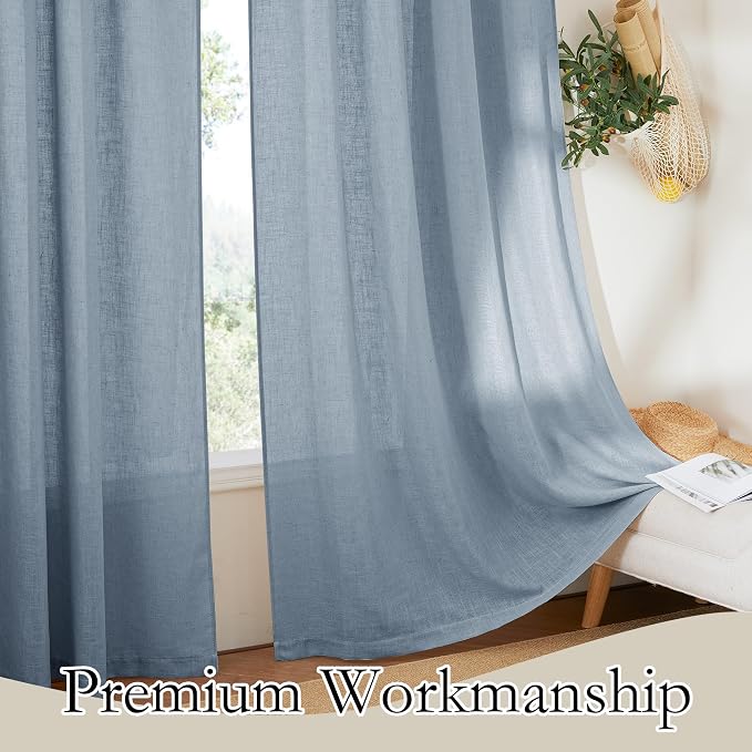 RYB HOME Semi Sheer Curtains for Closet Kitchen, Semi Translucent Privacy Protection Light Filtering Decorative Short Small Window Drapes for Bedroom, W 52 x L 45 inches, Dusty Blue, 2 Panels - Image 5