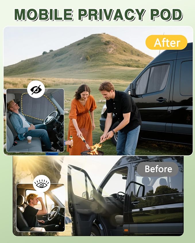 Van Window Covers Fit for Mercedes-Benz Sprinter NCV3 2007-2018 | Blackout Privacy & Thermal Insulation Magnetic Van Front Door Side Window Shades, Gray (Pair) - Image 3
