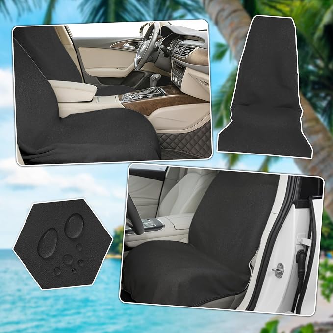 2 Pack Car Seat Towel Covers for Gym, Front Seats, Black | Black Sweat Protector for Front Seats Premium Thickened with Elastic Strap Breathable & Quick Dry Machine Washable Running - Image 3