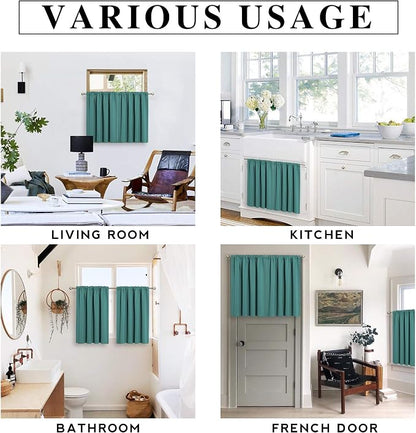 RYB HOME Short Teal Blackout Curtains for Small Bedroom Kitchen Cafe Window | Thermal Insulating, UV Blocking, Privacy Protection, Drapes/Tiers for Basement Garage Bathroom, W42 x L36, 2 Panels - Image 7