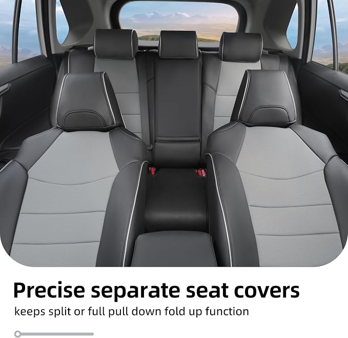 Lolcar Rav4 Seat Covers Custom Fit for Toyota RAV4 Adventure,TRD-Off Road 2019 2020 2021 2022 2023 2024, Leather Truck Seat Cover Full Set for SUV,Faux Leather(Black/Gray) - Image 7