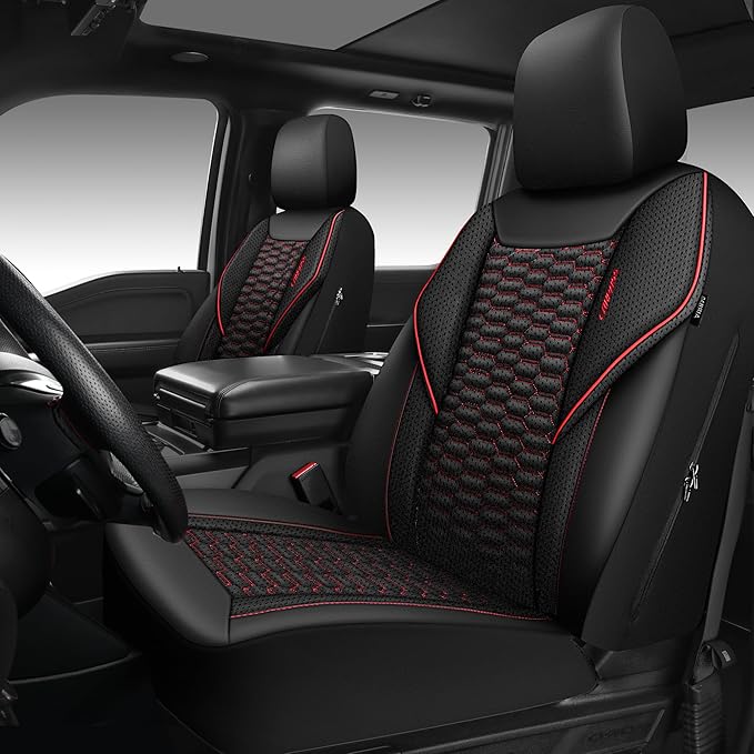 CAR PASS 3D Foam Mesh Leather Car Seat Covers Front Seats, Air Cool Mesh Front Seat Covers for Car, Universal Fit for SUV Truck Sedan Automotive, Armrest Airbag Compatible,Black and Red by CARPASS