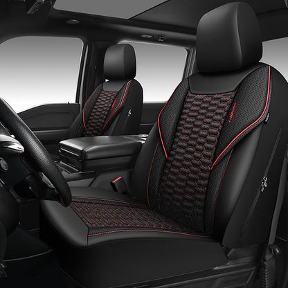 CAR PASS 3D Foam Mesh Leather Car Seat Covers Front Seats, Air Cool Mesh Front Seat Covers for Car, Universal Fit for SUV Truck Sedan Automotive, Armrest Airbag Compatible,Black and Red by CARPASS