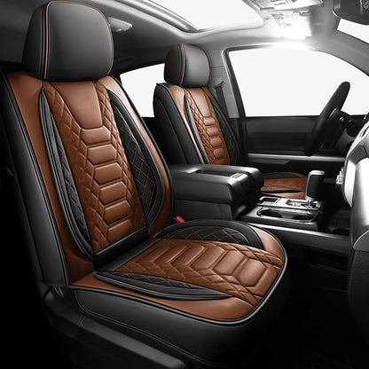 FREESOO Custom Leather for Toyota Tundra Seat Covers 2014-2021 Crewmax Cab | Custom Fit, Full Set, 60/40 Split Bench, Waterproof Faux Leather, for Truck Toyota Tundra Accessories, BlackBrown by FREESOO