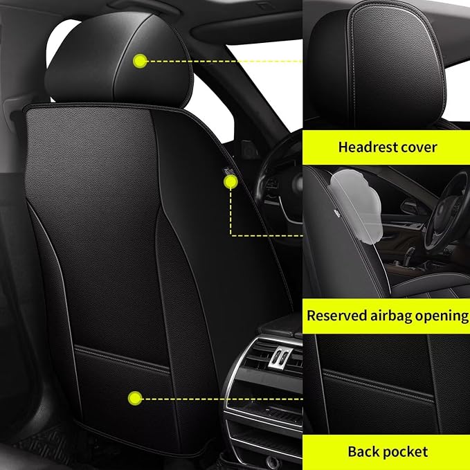 IKABEVEM Car Seat Covers Full Set Fit for Nissan Titan 2009-2025 2026: 5 Seat Auto Interior Accessories, Waterproof Faux Leather Vehical Car Seat Cushion Covers(Black) - Image 3