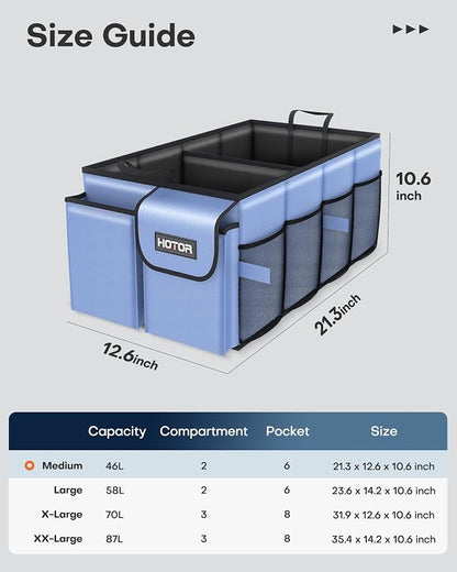 HOTOR Trunk Organizer - Foldable Car Organizer for SUVs & Sedans Storage | Sturdy Car Organization for Men & Women, Car Accessories, Tools, Sundries, Blue, 2 Compartments, 21.3" x 12.6" x 10.6" - Image 2