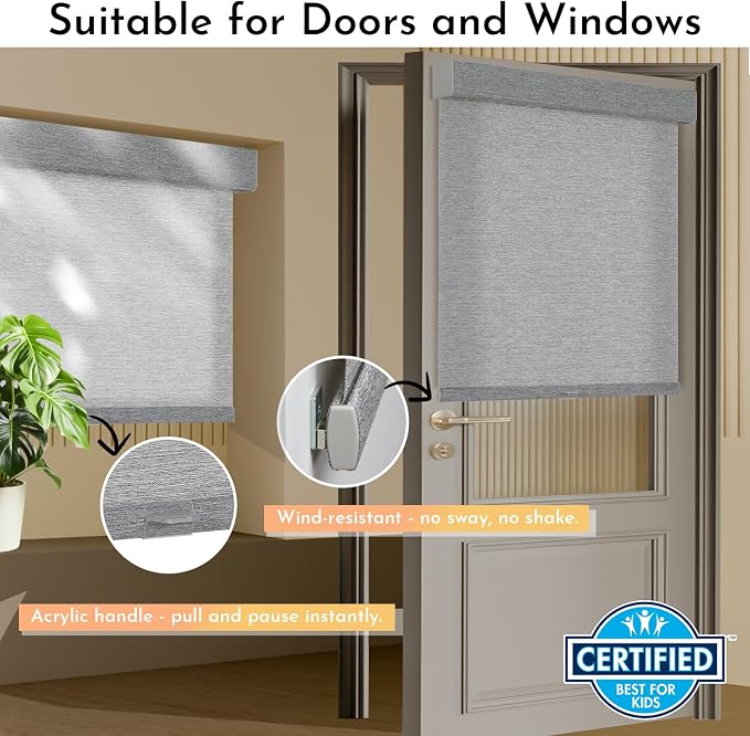 Persilux Light Filtering Roller Shades for Window Blinds,Cordless,Linen Fabric,Thermal Insulated Fabric UV Protection Shades for Home,Office,Bedroom,Door,Light Filtering-Grey,35" W X 72" H - Image 3