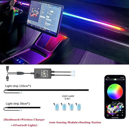 LED Car Ambient Lighting Strip for Tesla High Brightness with APP Control Multiple Colors and Car LED Strip Lighting Neon Lights for Model 3/Y (Dashboard& Center Console& 4 Floor Light) - Image 7