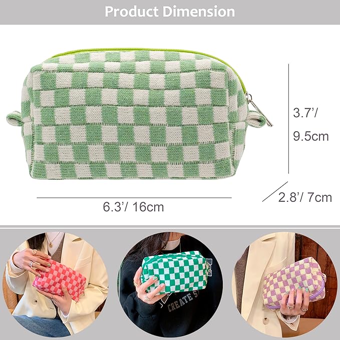 Checkered Makeup Bag for Purse, Small Cosmetic Pouch,Light Green,6 Pack | Cute Zipper Makeup Organizer for Women, Travel Essentials, Toiletries, Makeup Brushes, Beauty Accessories&Bridesmaid Gifts - Image 2